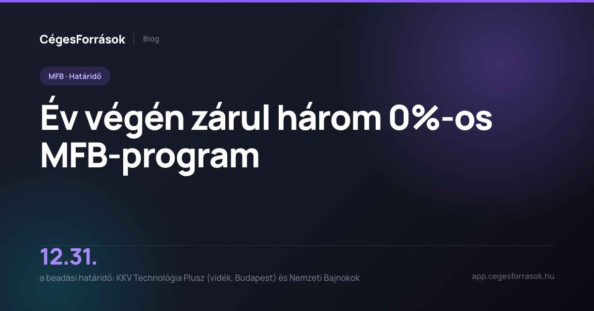 Év végén záruló MFB-programok: KKV Technológia Plusz és Nemzeti Bajnokok